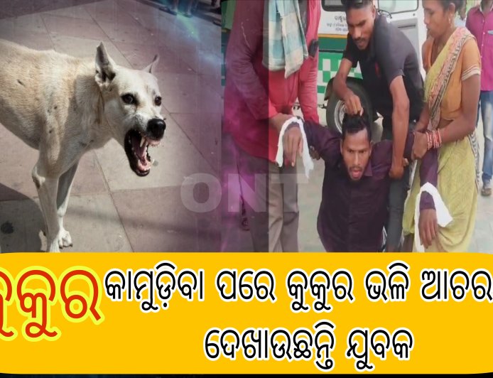 କୁକୁର କାମୁଡ଼ିବା ପରେ କୁକୁର ଭଳି ଆଚରଣ ଦେଖାଉଛନ୍ତି ଯୁବକ ।