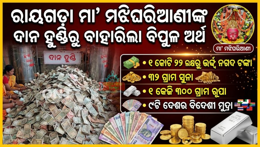 ‎ରାୟଗଡ଼ା ମା’ ମଝିଘରିଆଣୀଙ୍କ ଦାନ ହୁଣ୍ଡିରୁ ବାହାରିଲା ବିପୁଳ ଅର୍ଥ।